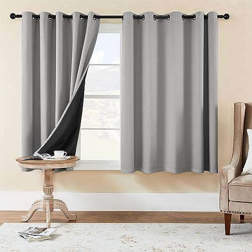 Rutterllow 2 Panels Full Light Blocking Curtains & Drapes for Bedroom - Antique Copper Bronze Grommet Window Treatment Blackout Curtain for Living Room (Light Grey, 70 inch Width x 63 inch Length)