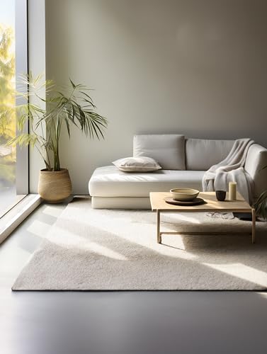 freundin Home Collection Shaggy Rug - Fluffy High Pile Living Room Rug - Plain Soft Easy Care Long Pile for Living Room, Dining Room, Bedroom, Children's Room - Cream, 160 x 235 cm
