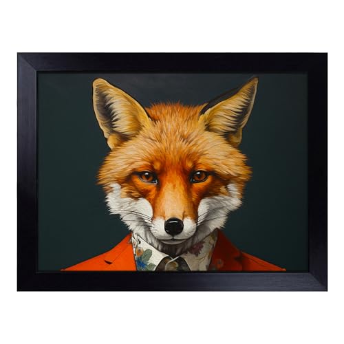 Lap Tray with Bean Bag Cushion, Fox Contemporary Art - Handmade in the UK, Raised Wooden Edge, Padded Cushion, Heat-Resistant Wipe-Clean Surface, for Meals, Laptops and Crafts
