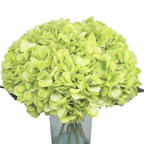 Blooming Paradise Artificial Fake Flowers Plants Silk Hydrangea 1 Flower Head Arrangements Wedding Bouquets Decorations Plastic Floral Table Centerpieces Home Kitchen Garden (Light Green)