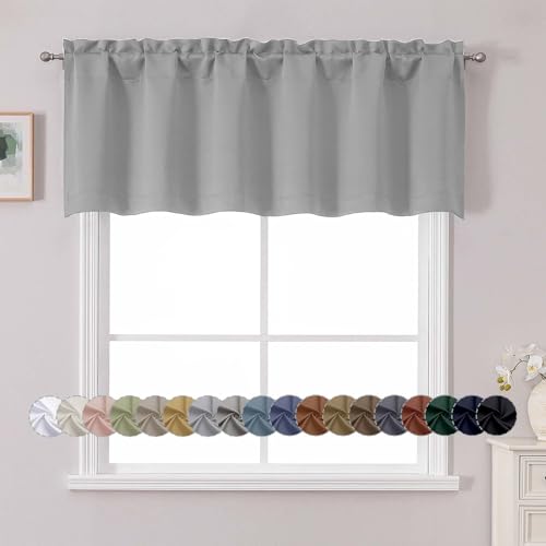 "Chyhomenyc White Valance for Window, Blackout Small Kitchen Curtain for Bedroom/Living Room, Rod Pocket Privacy Short Window Treatment Valance RV Bunk Panels, 60"" Wx18 L"