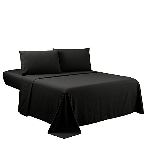 Sfoothome King Sheets Set - Black Hotel Luxury 4-Piece Bed Set, Extra Deep Pocket, 1800 Series Bedding Set, Wrinkle & Fade Resistant, Sheet & Pillow Case Set (King, Black)