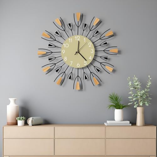 XGGJWW 24 Inch Large Modern Mid Century Sunburst Wall Clock - Decorative Silent Non-Ticking Battery Operated Metal Analog Clocks for Living Room, Entryway, Bedroom, Office