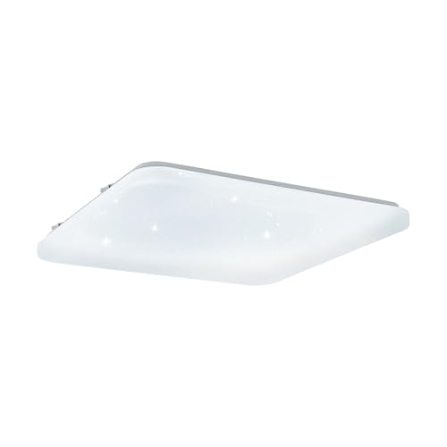 EGLO Frania-S LED Ceiling Light, 1-Bulb Wall Lamp, Crystal Effect Ceiling Light Made of Steel and Plastic, Living Room Lamp in White, Kitchen Lamp, Hallway Lamp Ceiling in L x W 53 cm