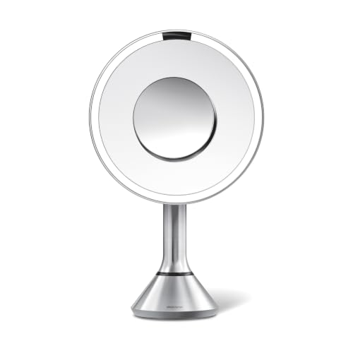 simplehuman Sensor Mirror One w/ 10x Detail Mirror, Brushed - Tru-Lux?? Full-Spectrum LED Light, 5x Magnification, Dual Light Settings, Adjustable Brightness