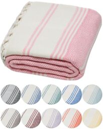 DEMMEX Organic Turkish Cotton Beach Bath Hammam Towel – Quick-Dry, Lightweight, Sand-Free Beach Towel & Blanket – Luxury Bathroom & Hammam Towel Peshtemal, OEKO-TEX Certified, 180x90cm, Pink