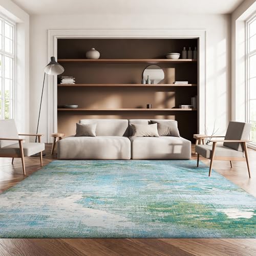 Safavieh Boho Rug for Living Room, Dining Room, Bedroom - Madison Collection, Short Pile, in Green and Blue, 244 X 305 cm