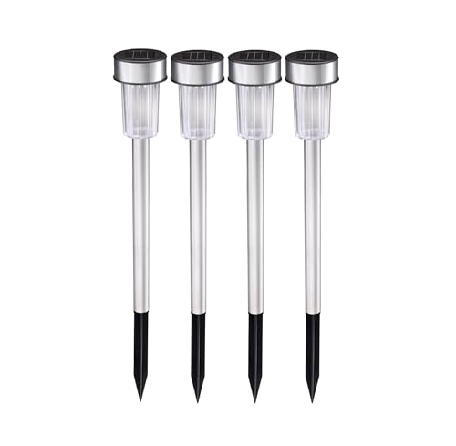 GRUNDIG Solar Outdoor Light - Solar Light - 4 Pieces - Garden Lights on Stake - White Light - Water Resistant IP44 - Diameter 4.8 x 36.5 cm - Stainless Steel