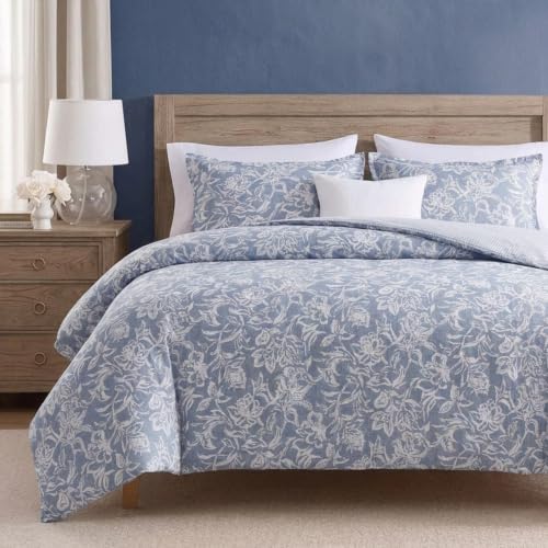 Nautica - Queen Duvet Cover Set, Reversible Cotton Bedding with Matching Shams, Elegant Floral Home Decor (Tortola Blue, Queen)