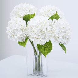 "Waipfaru 21"" Real Touch White Hydrangea Artificial Flowers with Long Stem & Leaves, Full Latex Faux Hydrangea Flowers for Home Decor Party Floral Arrangements Wedding Bouquets Centerpieces, 5Pcs"
