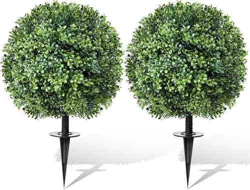 FAJUNZH Artificial Topiary Bushes for Outdoors with Spike, Boxwood Ball Fake Shrubs UV Resistant Faux Plants for Indoor Outdoor Fall Thanksgiving Halloween Decor
