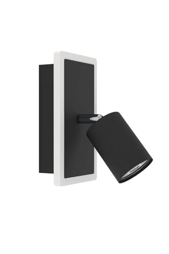 Eglo LED wall Light Indoor Rimbocchi 1, Rectangular Mounted lamp with Adjustable Spotlight, Spotlight Made of Black Metal and White Plastic, Warm luminaire