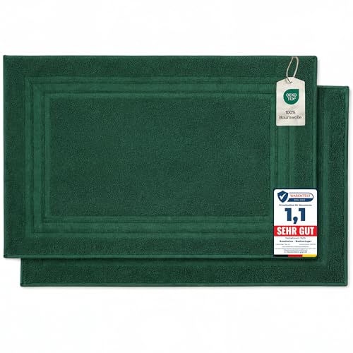 Komfortec Bath Mat Set, 2 Pieces, Terry Cloth Shower Mat, Washable Shower Mat & Bath Mat, 600 g/m² & 100% Cotton, Absorbent & Quick Drying, 50 x 70 cm, Dungle Green