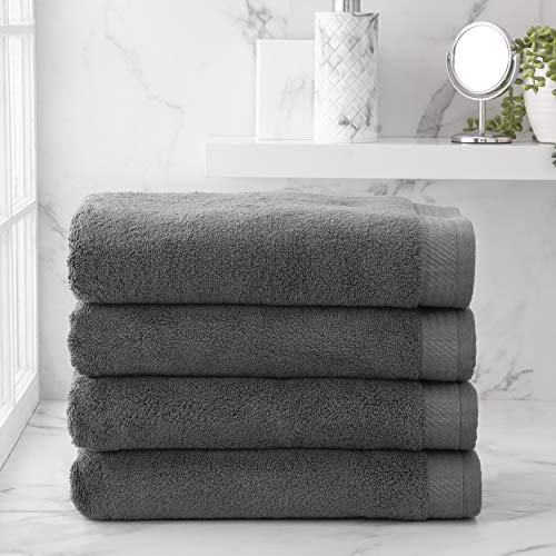 Welhome Madison Grey Bath Towels - 4 Piece Set - Innovative Hygro-Cotton Technology - Premium Bath Towel - Highly Absorbent - Soft & Plush - Quick Dry - Light-Weight - Sustainable - Charcoal
