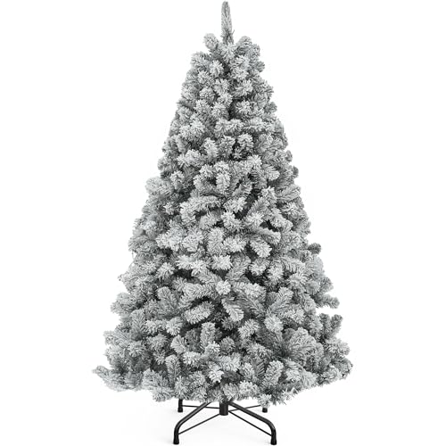 DWVO 229 cm Artificial Christmas Tree with Snow Foldable Metal Stand - Approx. 1346 tips Christmas tree with folding system frame, quick assembly for home, office, shops, 229 x diameter 115 cm