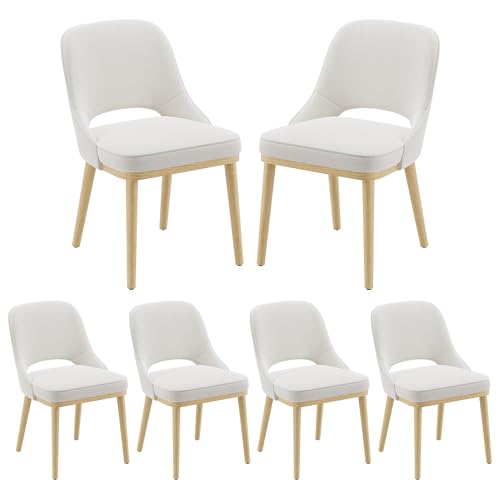 Dining Chairs Set of 6, Upholstered Dining Room Chairs with Chenille Fabric, Ergonomic Backrest, High Density Cushion & Rubber Wood Frame, Modern Kitchen Chairs for Dining Room, Living Room, Beige
