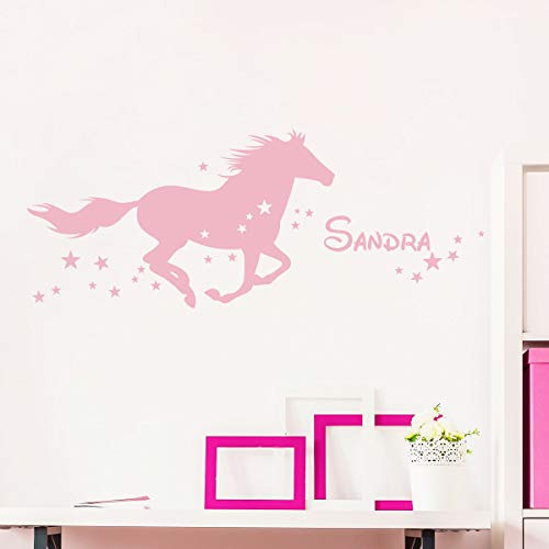 Personalised First Name Stickers - Fairy Horse Sticker - Wall Decoration for Children's Bedroom - 1 Horse Board 25 x 45 cm and 1 Alphabet Sheet 40 x 25 cm - Powder Pink
