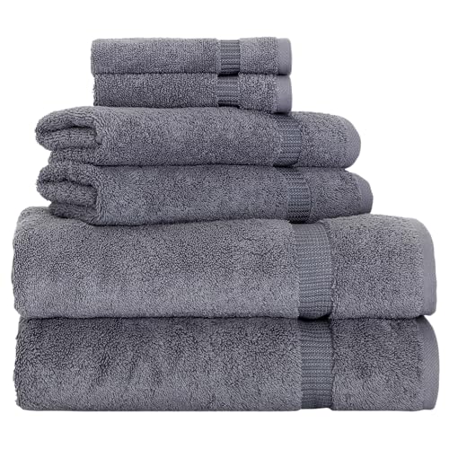 BERIBO Turkish Towel Set 100% Cotton (Comfort) 6 Pieces, 620gsm (Grey)