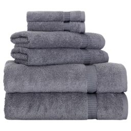 BERIBO Turkish Towel Set 100% Cotton (Comfort) 6 Pieces, 620gsm (Grey)
