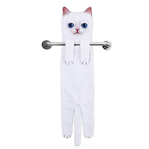MewMix Funny Hand Towels for Bathroom Kitchen Decor - Cute Cat Hanging Hand Towel Kitchen Gadgets - Unique Housewarming Birthday Christmas Cat Lover Gift Ideas for Women Mom Lady Adults