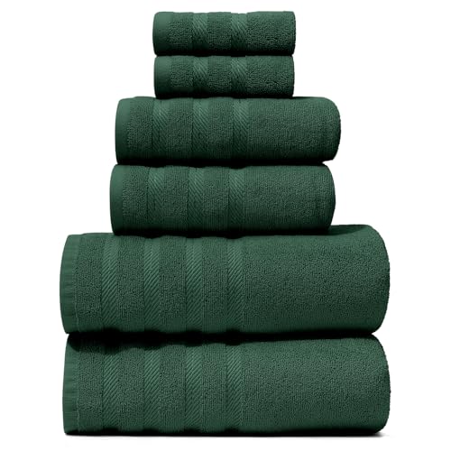 Hearth & Harbor Bath Towels for Bathroom - 100% Ring Spun Cotton Luxury Bathroom Towels - Soft & Highly Absorbent Bath Towels Set, 6 Piece Set, Hunter Green