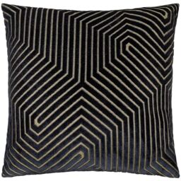 Paoletti Evoke Velvet Feather Filled Cushion – Luxurious Chevron Pattern Decorative Square Pillow With Filling (Black - 55x55cm)