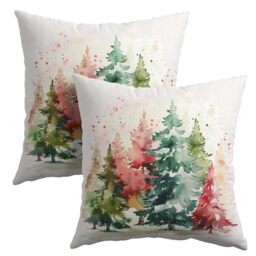 Christmas Tree Outdoor Throw Pillow Cover 18x18 Inch Set of 2 Winter Colorful Pine Tree Cushion Covers Xmas Holiday Theme Accent Pillowcase for Home Bedroom Sofa Patio