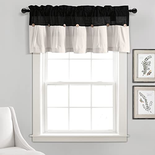 "Lush Decor Linen Button Farmhouse Valance, 18"" L x 52"" W, Black & White"