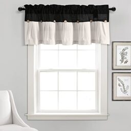 "Lush Decor Linen Button Farmhouse Valance, 18"" L x 52"" W, Black & White"