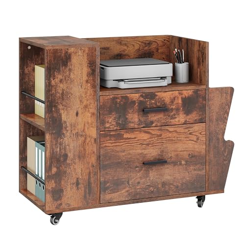 YITAHOME Rolling Filing Cabinet with Side Racks & 4 Wheels, File Cabinet with Adjustable Hanging Rods for A4/Letter Documents, Printer Stand for Home Office, Brown