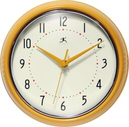 Infinity Instruments Retro Wall Clock for Living Room – Silent & Small Kitchen Clock – Vintage Horloge Murale for Retro Decor, Modern Accent, Living Room Display, Decorative Home - Circle Saffron
