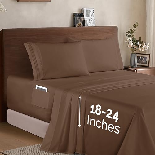 Elegant Comfort Luxury 1500 Premium Hotel Quality Microfiber 4-Piece Sheet Set - Soft, All Around Elastic 18-24 Inches Deep Fitted Sheet - Extra Deep Pocket Sheets, Queen, Taupe
