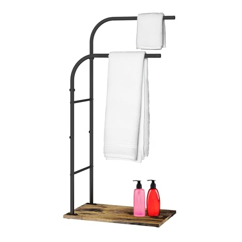 Relaxdays Towel Stand with Shelf, Industrial Style, 80.5x40x24 cm, Dark Brown/Black