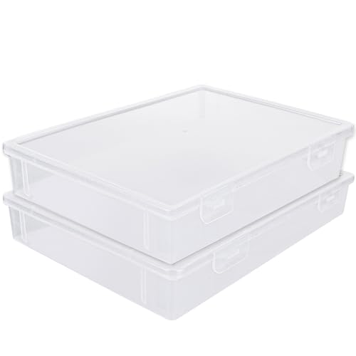 ASelected A4 Transparent Plastic Craft Storage Boxes with Lids for Art Supplies 2Pcs Clear Boxes Storage, 3.6 Litre Volume Plastic Organiser for Paper, Seed, Cards, Picture, Craft