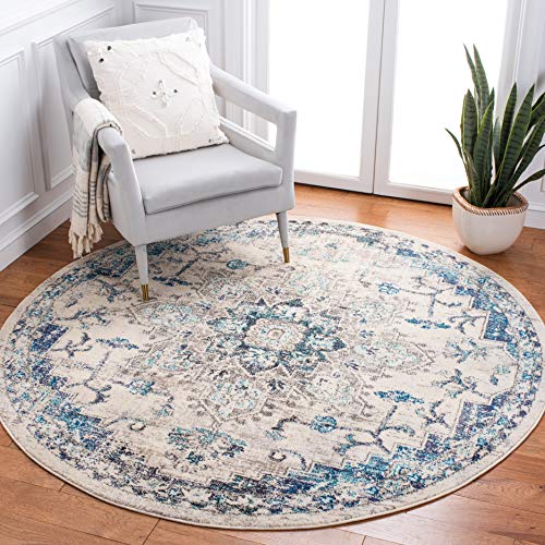 Safavieh Distressed Rug for Living Room, Dining Room, Bedroom - Madison Collection, Short Pile, in Ivory and Grey, 160 x 160 cm