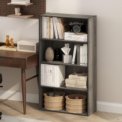Furinno SIMPLE Book Shelf, 4-Tier Bookshelf, Bookcase with Open Shelf, 9.4 x 23.6 x 41.7, for Living Room, Bedroom, Home Office, French Oak