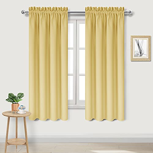 DWCN Blackout Curtains for Bedroom ??? Rod Pocket Thermal Insulated Noise Reducing Noise Reducing Drapes for Living Room, W 38 x L 63 Inch, 2 Panels, Light Yellow