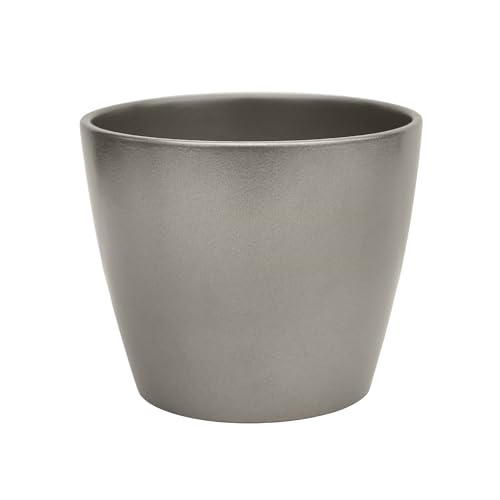 Ivyline Poinsettia Round Planter in Silver - Indoor Stylish Flower Pot - Classic Elegant Planting Bowl - H16 x D19 cm