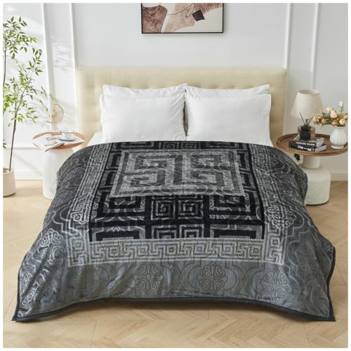 GC GAVENO CAVAILIA Greek Key Sherpa Fleece Blanket Faux Fur King Size Throw