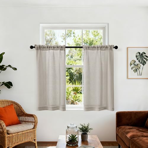 DUKIYO Burlywood Birch Laundry Room Curtains 45 Inch Long RV Camper Small Curtains Over Sink Light Filtering Smei Sheer Rod Pocket Drapes for Bathroom Living Room Small Window, W25xL45 2 Panels