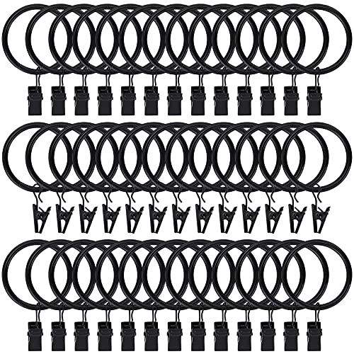 "40pcs Rustproof Drapery Matte Stainless Steel Metal Curtain Rings with Clips 1.5 inch Drapery Rings, Vintage Black (1.5"" Interior Diameter)"