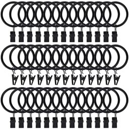 "40pcs Rustproof Drapery Matte Stainless Steel Metal Curtain Rings with Clips 1.5 inch Drapery Rings, Vintage Black (1.5"" Interior Diameter)"