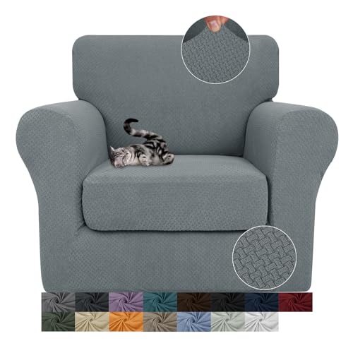 JIVINER 2 Pieces Armchair Covers for Living Room Stretch Chair Slipcovers with 1 Seat Cushion Covers Thick Fitted Couch Cover for Pet Dogs Furniture Protector (Small, Light Gray)