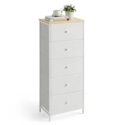 SONGMICS Chest of Drawers Bedroom, Drawer Storage Unit, Dresser with 5 Fabric Drawers, Metal Frame, Tall and Slim, for Closet, Camel Yellow and Cream White LTS315W01