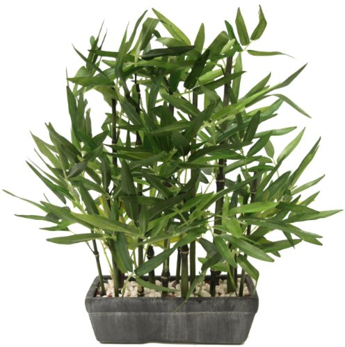 Flair Flower Bowl with Decorative Stones, Bamboo, Lemon Grass, Green, Artificial Flowers, Potted, Indoor Plants, 41 cm