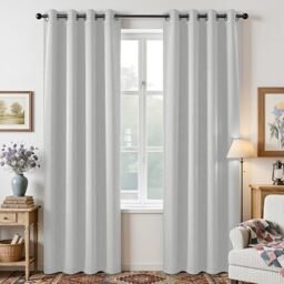 Joydeco White Curtains 120 Inches Long 2 Panels Set, Thermal Insulated Long Curtains& Drapes 2 Burg, Christmas Drapes for Living Room Bedroom Window (W52 x L120 Inch, Greyish White)