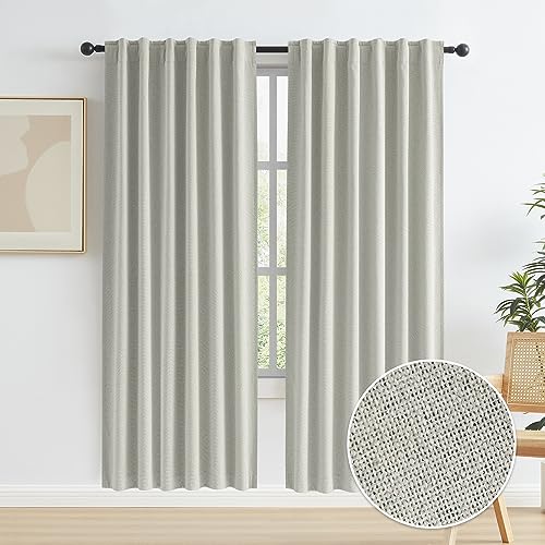 "Keqiaosuocai Blackout Curtains Linen Boho Country Style Cool Warm Fully Blackout Thermal Insulated Curtains with Hook and Belt Loop 2 Panels 50"" x 72"" (127 x 183 cm) Greyish Beige"