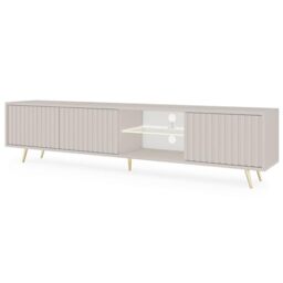 "SELSEY Bello Wooden TV Cabinet 175 x 43 x 31 cm, Modern Cashmere TV Stand for Living Room - Fits TVs Up to 70"" - 3 Spacious Cabinets - Open Shelves - Gold Steel Legs - Durable Scratch-Resistant"