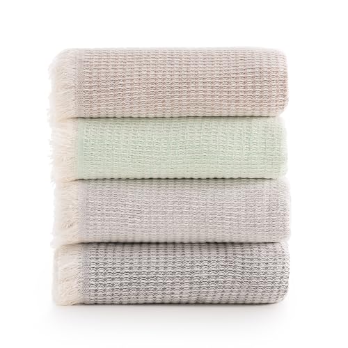 Todocama Multi-purpose sofa throw, blanket foulard, plaid for bed, sofa coverlet, Jarapas, made in Spain, Waffle (green, 230 x 260 cm).