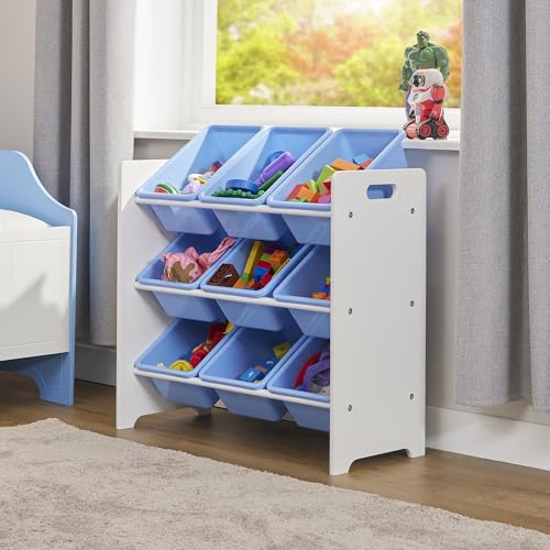 Kids 9 Bin Storage Unit - White & Blue